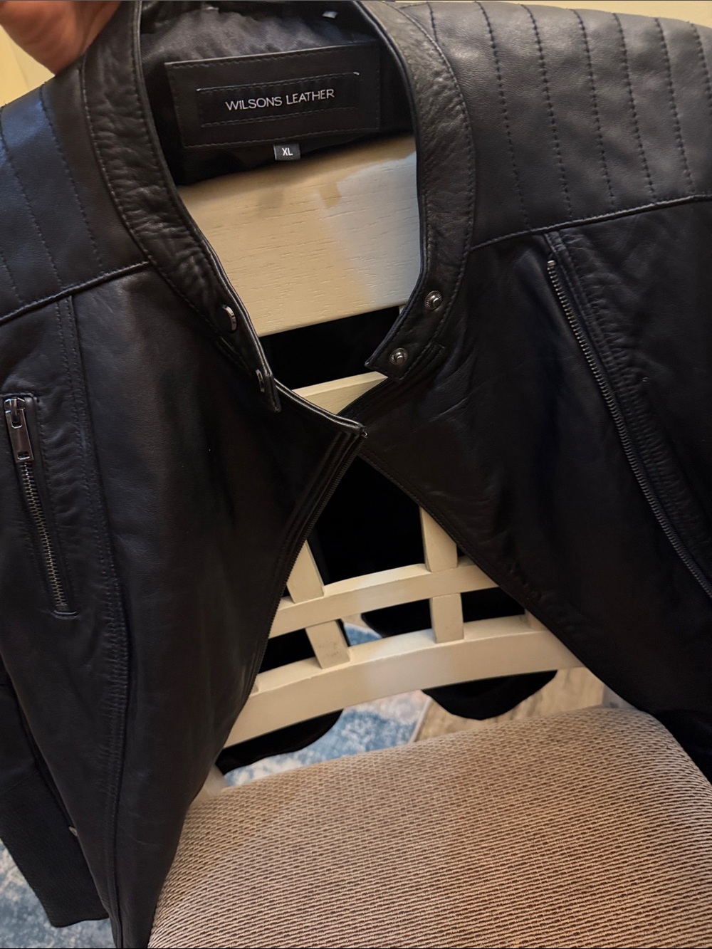 Wilsons Leather Black Men's Quilted Shoulder Leather Jacket